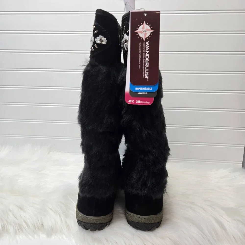 Wanderlust Women's Nika Black Fur Knee-High Boots Shoes 8 Wide W 1077498-9 New - Picture 10 of 16